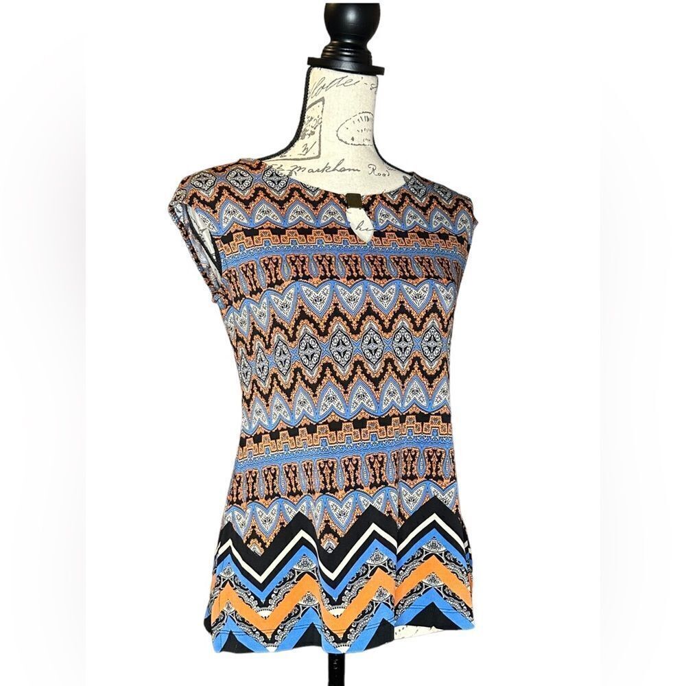 Nue OPTIONS. Petite XS PXS geometric pattern and  stripes sleeveless